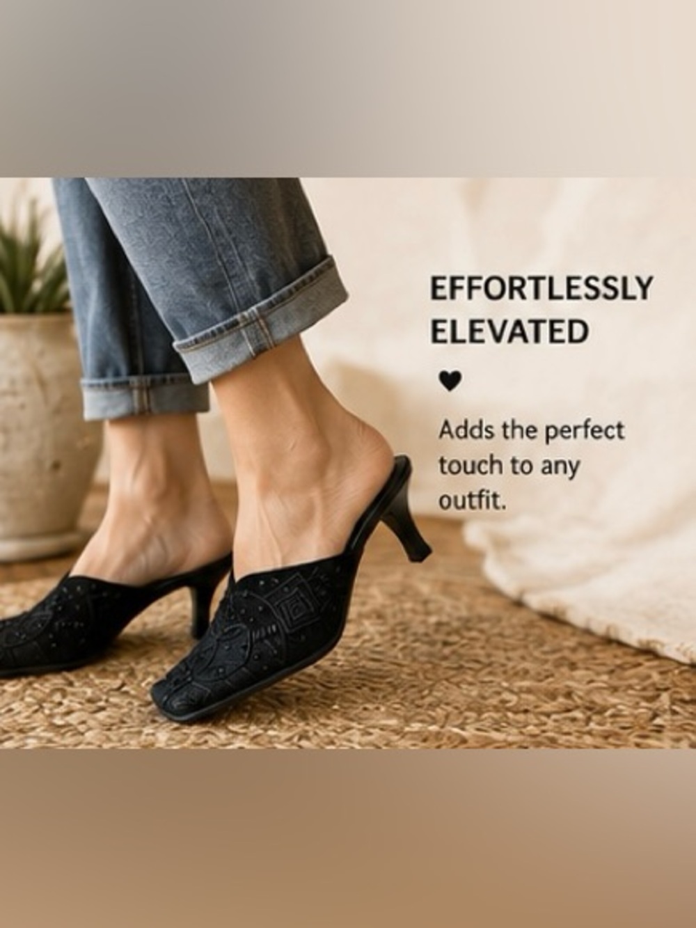 Chico’s Black Beaded Mule Heels Size 7M Boho Dress Shoes